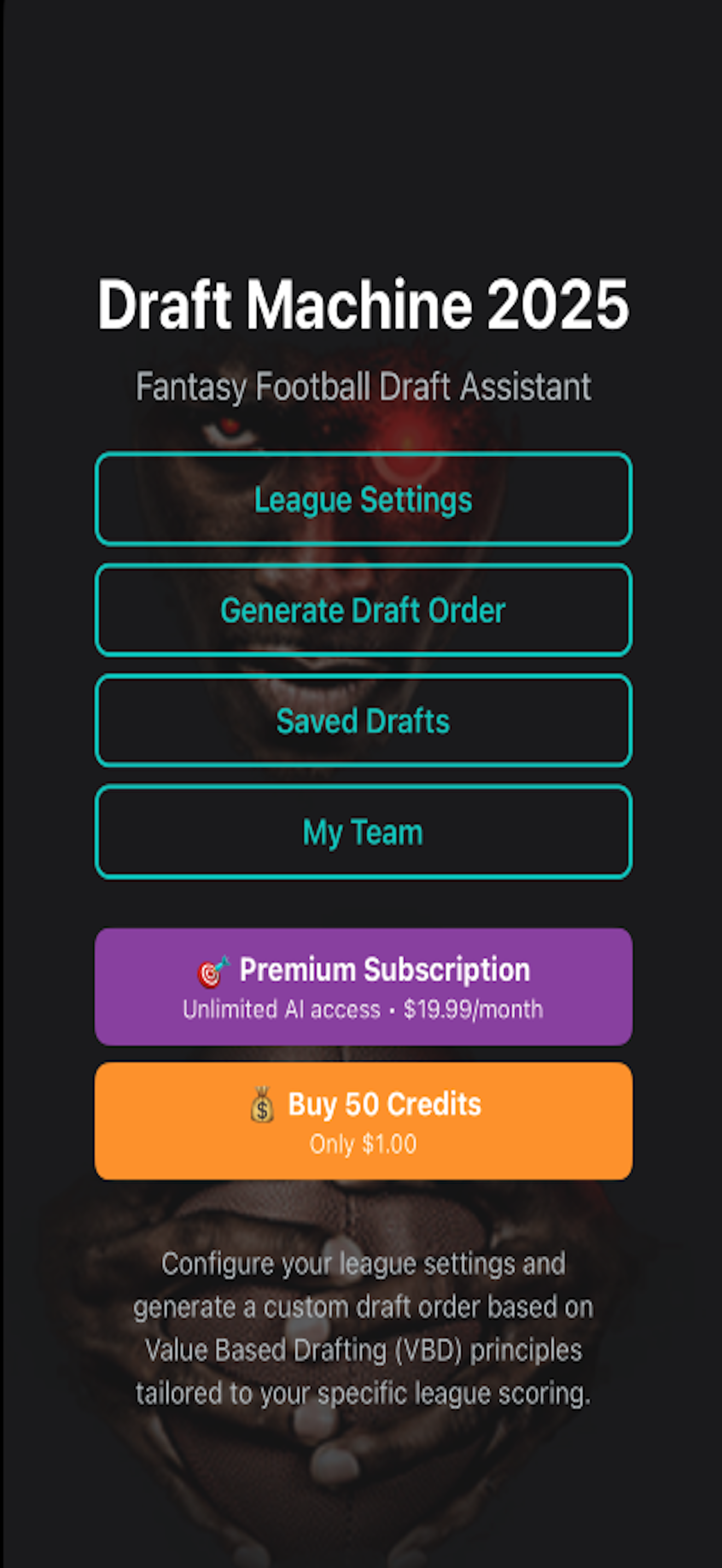 Draft Machine Home Screen